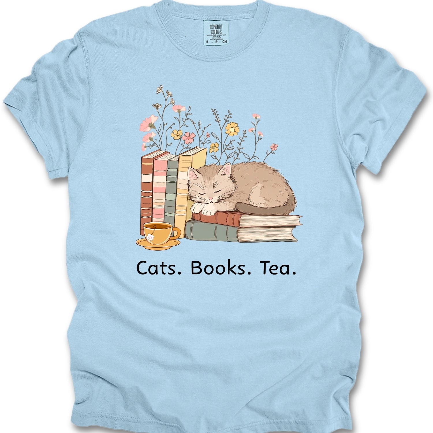 Cats Books Tea Tee