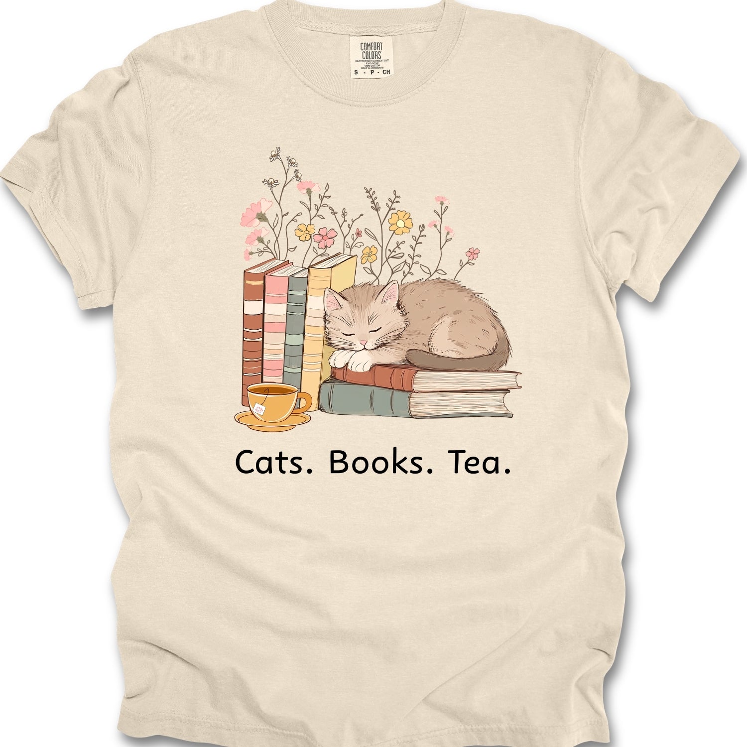 Cats Books Tea Tee
