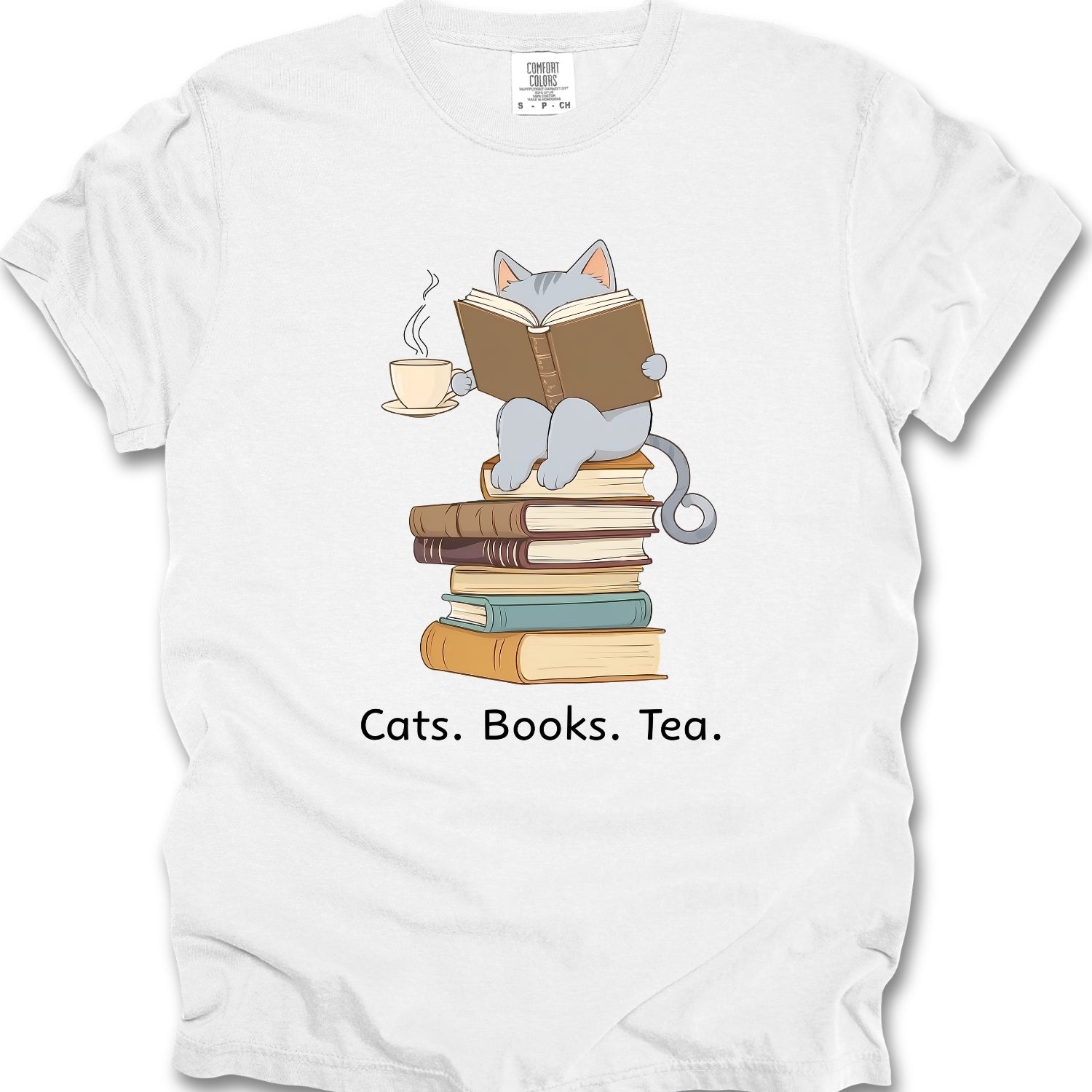 Cats Books Tea Shirt