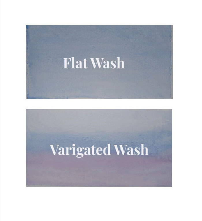 When you learn to paint with watercolors, make sure to practice different wash types such as flat and varigated.